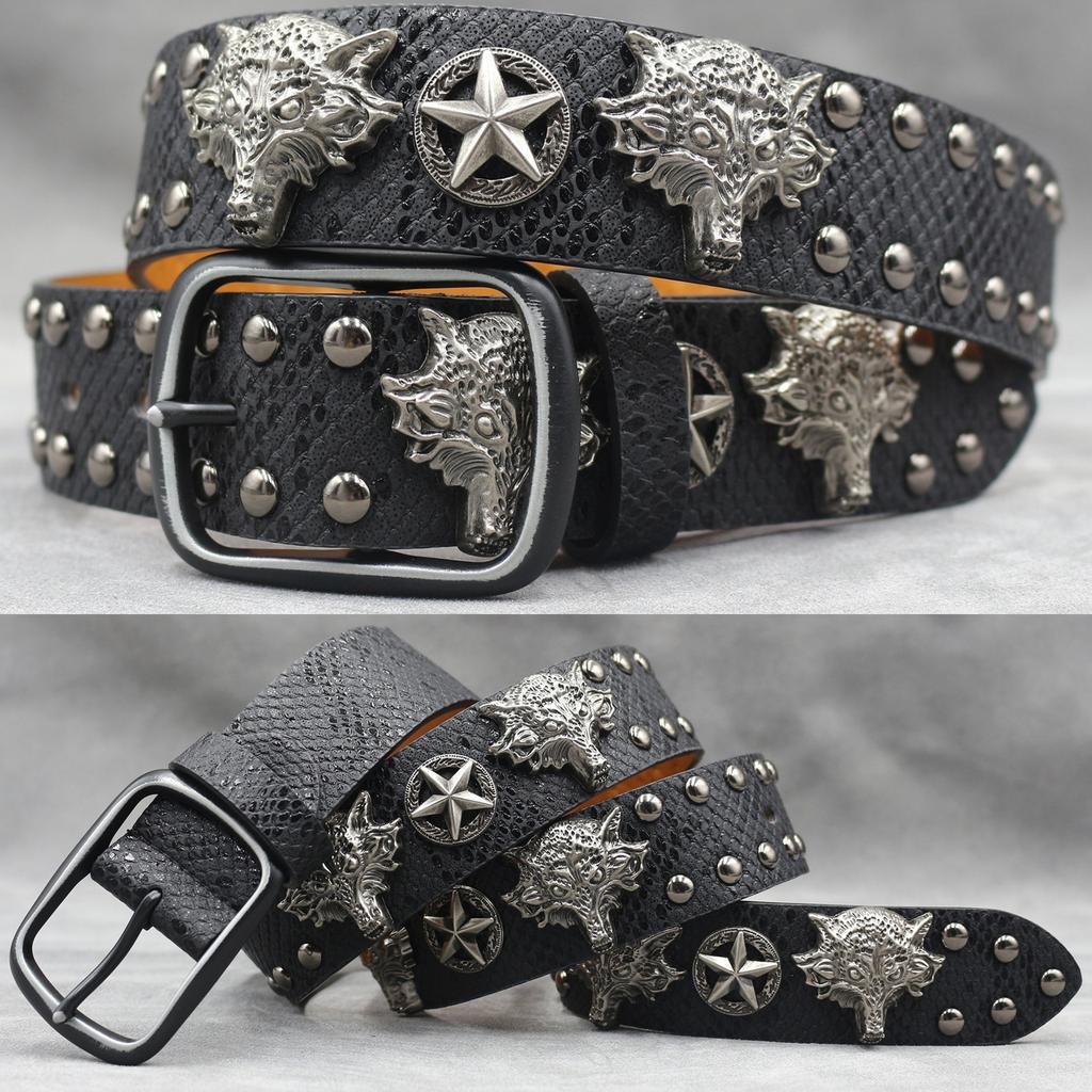 Original Skull Rivet Belt Punk Men'S Belt Women'S Snake Pattern Decorative Belt