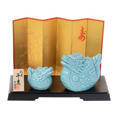 Seto Togeisha 2024 Tierkreisfigur Kompakter Drache Drache Tatsu Neujahrsdekoration Glückseinladung Dracheneltern und -kind Echter Celadon Shoho