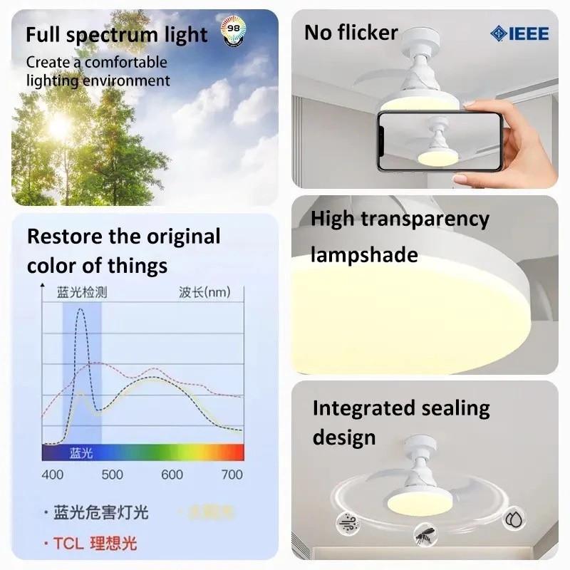 Household Electric Ceiling Fan with Light Portable 3 Colors Dimming Ceiling Light Remote Control Invisible Fan Blade Fan Lamp