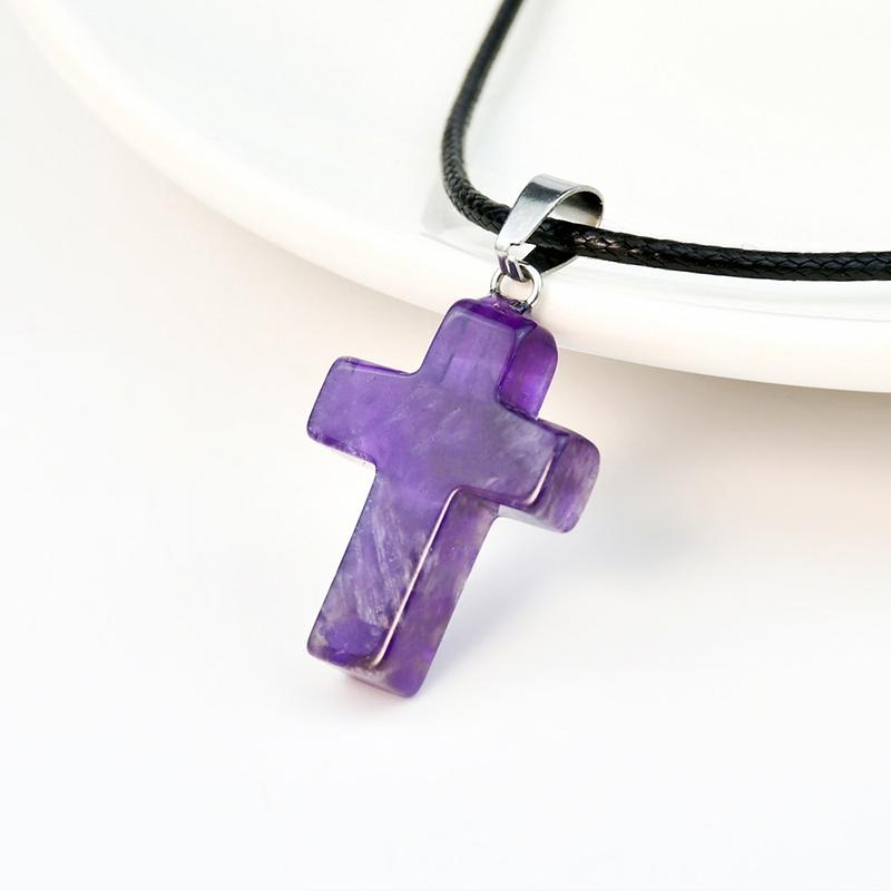 Punk Rock Bunter Naturstein Kreuz Anhänger Halskette Für Männer Frauen Cool Hip Hop Street Vintage Y2K Grunge Goth Schmuck Geschenk