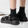 Chaussettes de Cheville à Volants Style Académie Lolita Japonaise - Sangles Croisées & Coton Couleur Unie