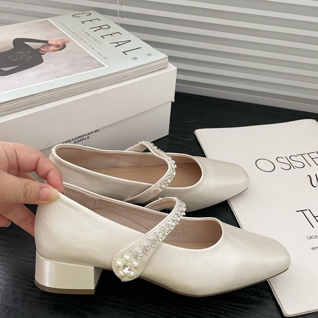 Women's 2025 new popular French style is beautiful, transcendent foreign style and comfortable single shoes, exquisite rhinestone thick heel Mary Jane