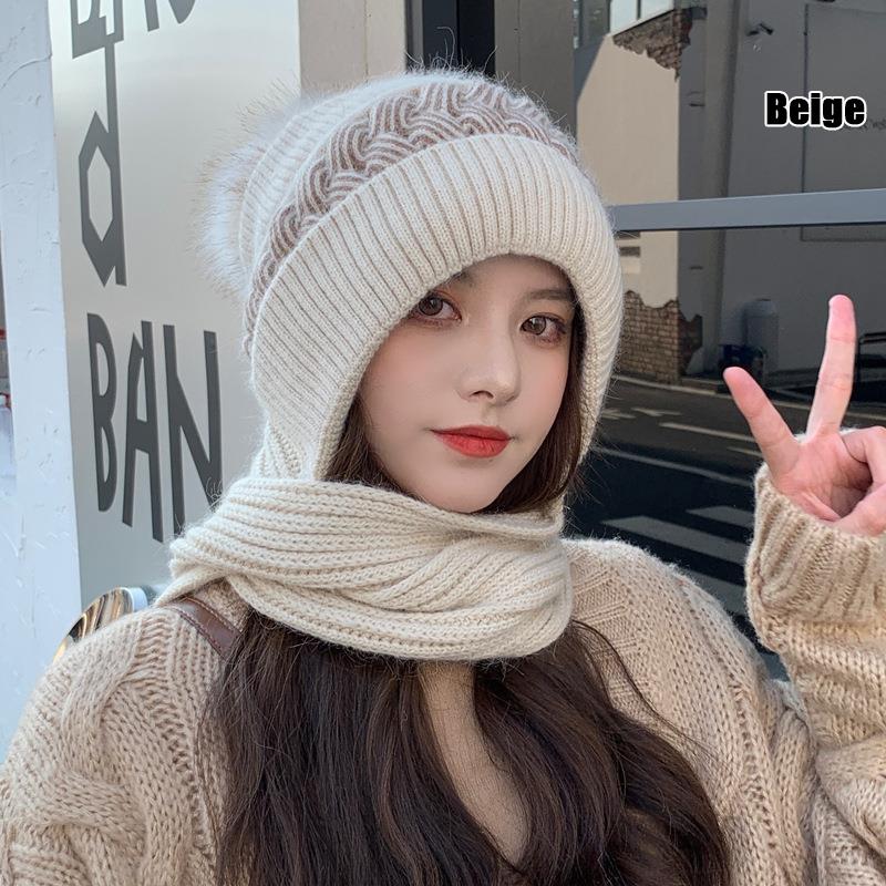 Womens Autumn Winter With The Korean Version Of The Lovely Knitted Cold Protective Ear Protection Neck Thickened Scarf Beanies