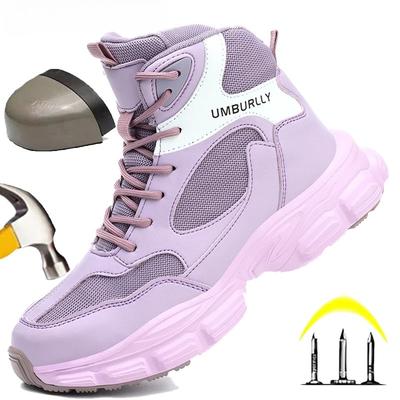 Work Safety Shoes Womens Steel Toe Cap Puncture-Proof Anti-smash Boots Sport Indestructible Boots Wear Lightweight Sneakers