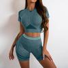 Seamless Short Sleeve Crop Top and High Waist Shorts Set for Women Athletic Workout Yoga Fitness Outfit