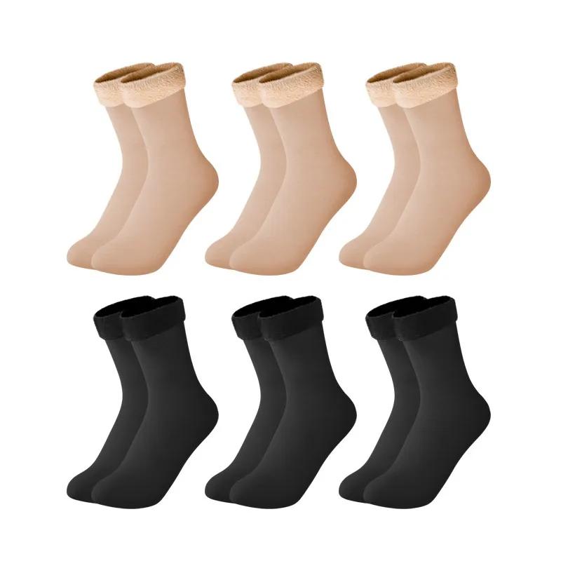 New velvet women winter warm thicken thermal socks soft casual solid color sock wool cashmere home snow boots floor sock 1pairs