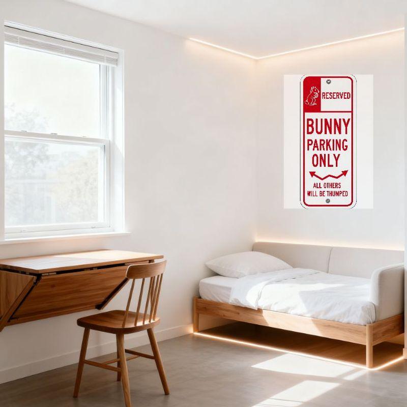 Rabbit Wearing Cap Reserved Bunny Parking Only Metal Tin Sign, Vintage Red White Warning Sign for Bar Club Man Cave Home Decor