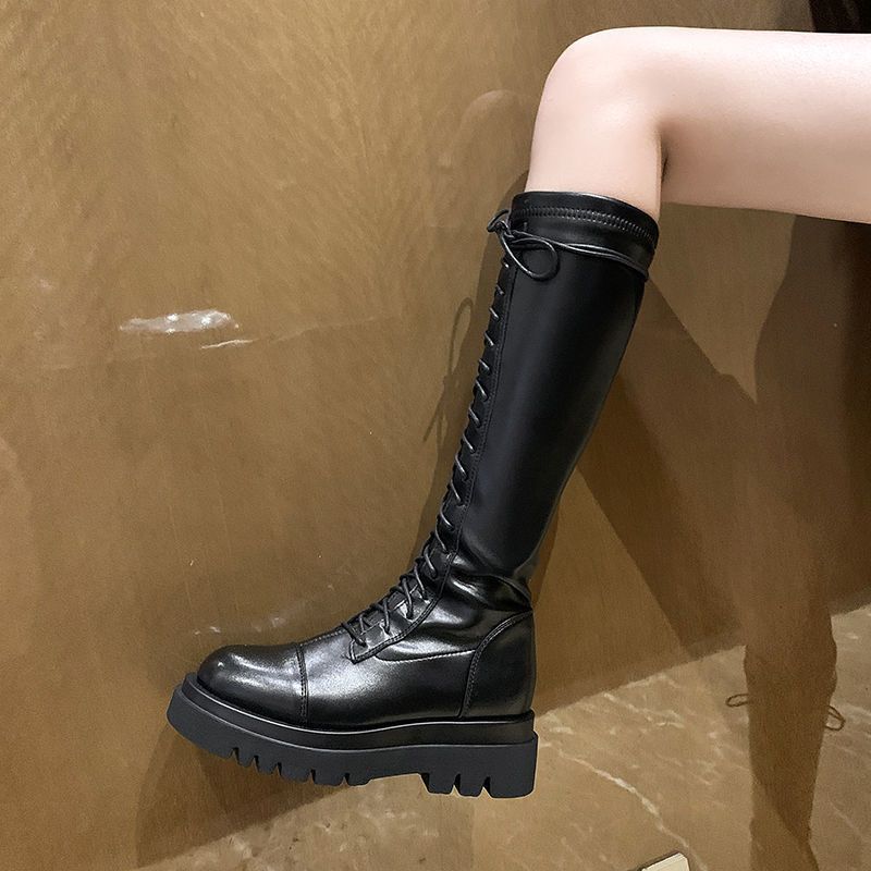 Knight Boots Women's Thick Soles 2025 Autumn and Winter New Models But Knee Boots Lace-up Boots Thin Thin Tall Boots