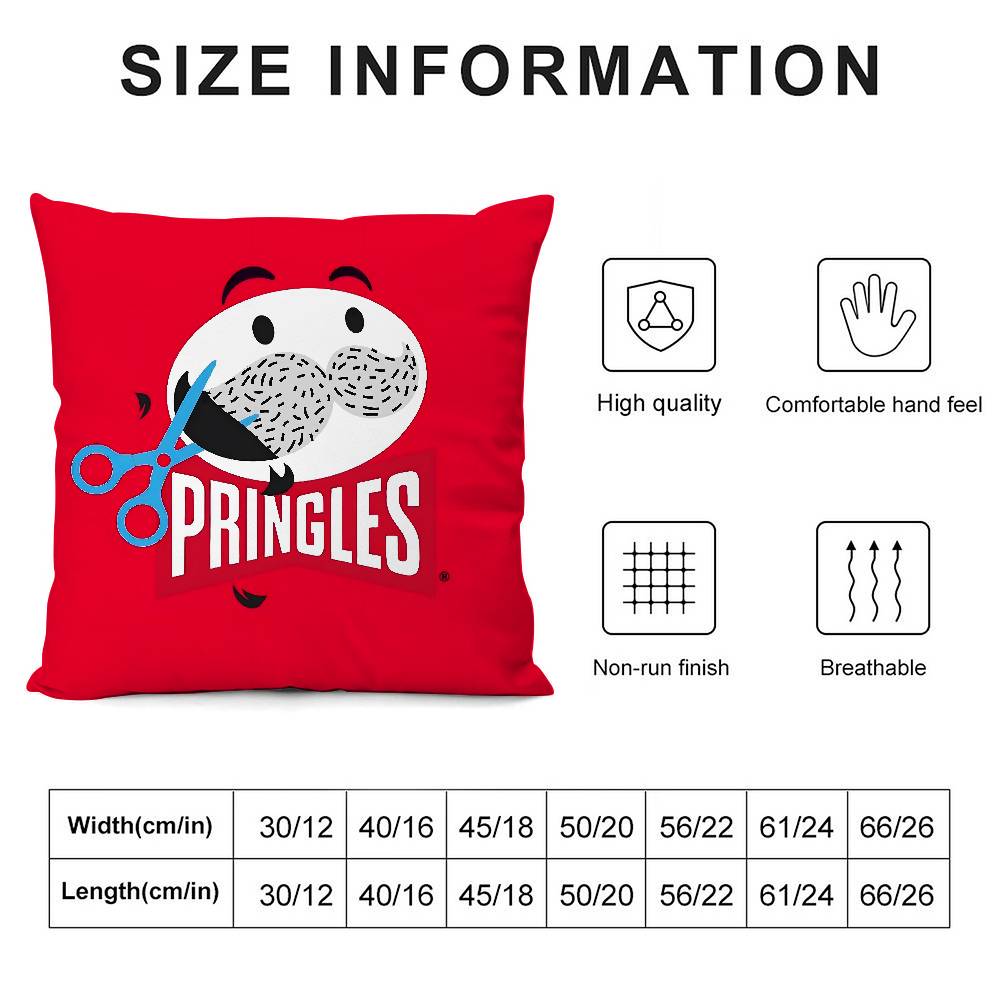 Classic P-Pringles Brand Pillow Case Plush Fabric Soft Double Sided Print Sofa Cushion Cover Throw Pillow Covers
