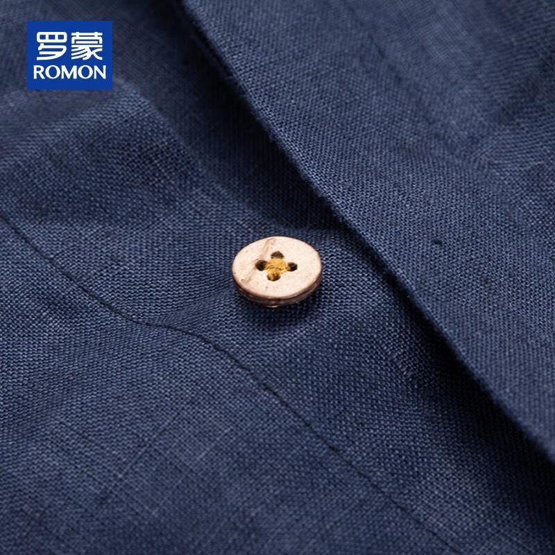 ROMON Men's Chinese Style 100% Linen Long Sleeve Stand Collar Shirt