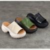 Johnature Women's Thick Soled High-heeled Peep Toed Slippers Genuine Leather Platform Sandals