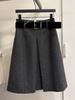 2025 Autumn/Winter High-Waisted Woolen A-Line Midi Skirt with Belt - Korean Style, Versatile, Slimming, Casual for Women