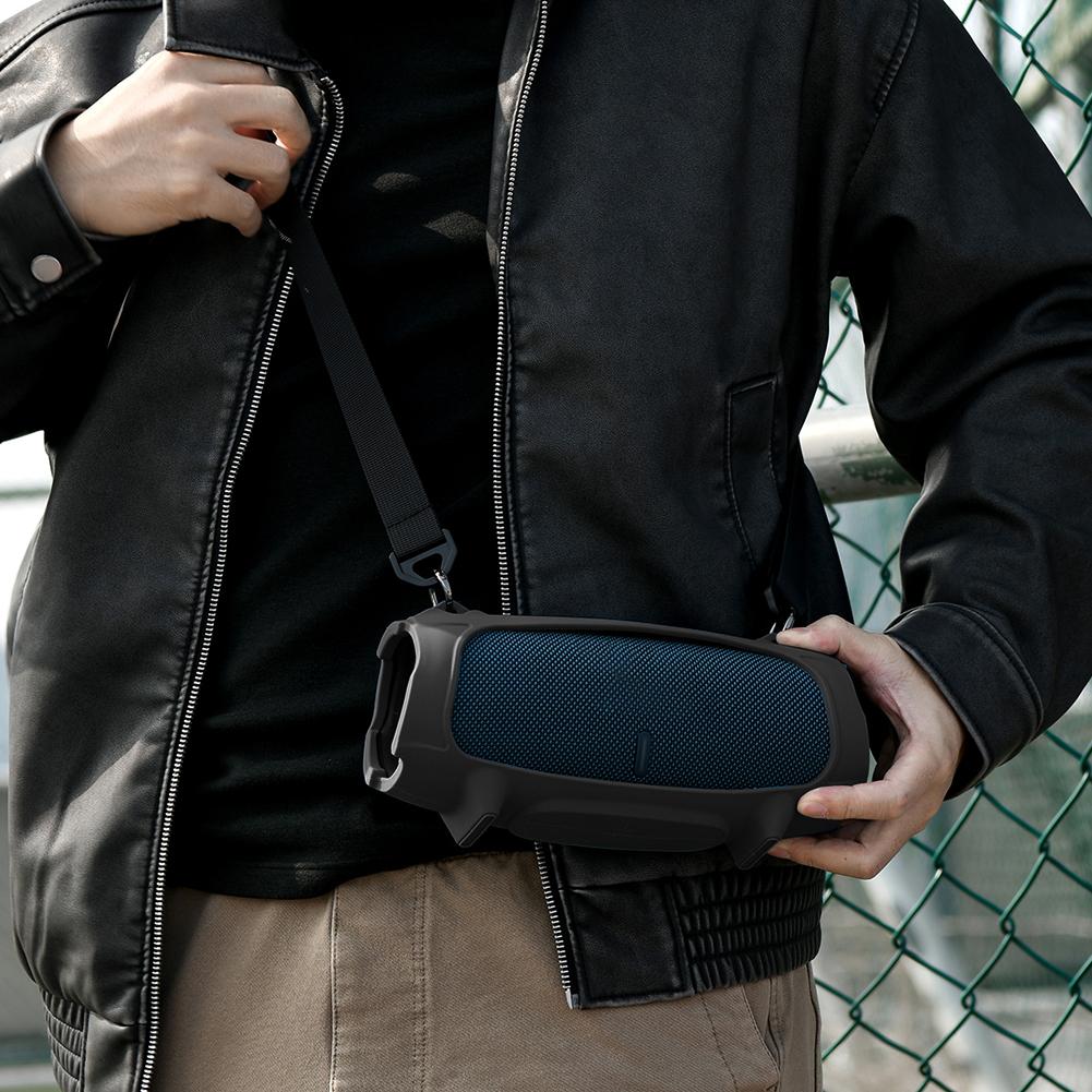 Premium Silicone Cover Case with Strap for JBL Charge 5 Speaker Offers Anti-Fall Protection and Portability