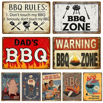 BBQ REGLER Plåtskylt Poster Vintage Väggposters Metallskylt Dekorativ Väggplatta Köksskylt Metall Vintage Dekor Tillbehör