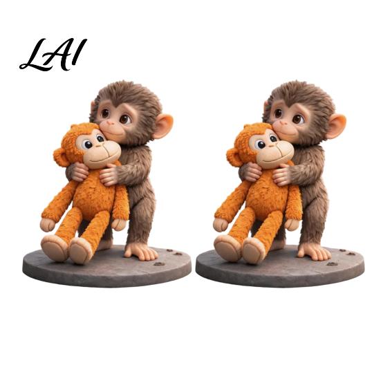Detailed Carving Figurine 3D Printed Monkey Cute Small Holding Plush Toy Hand-painted