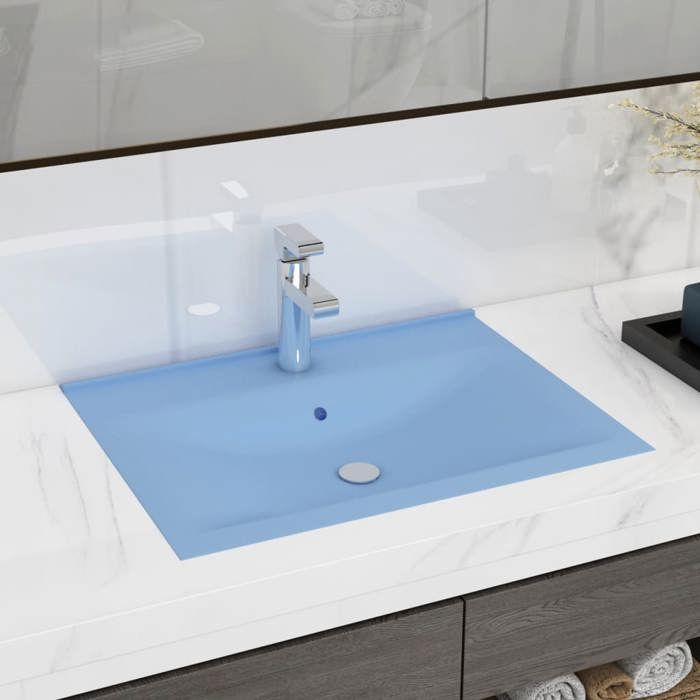 VidaXL Lavabo avec Trou de Robinet Vasque à Poser de Toilette Lave-mains de Salle de Bain Cuisine Maison Intérieur Bleu 147022