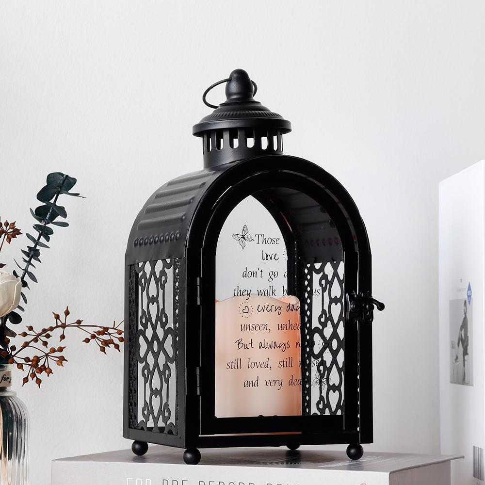 1PC Vintage Alphabet Candle Holder Lanterns Metal Candle Retro Black Iron Hanging Lantern with Door Weddings Home Decor