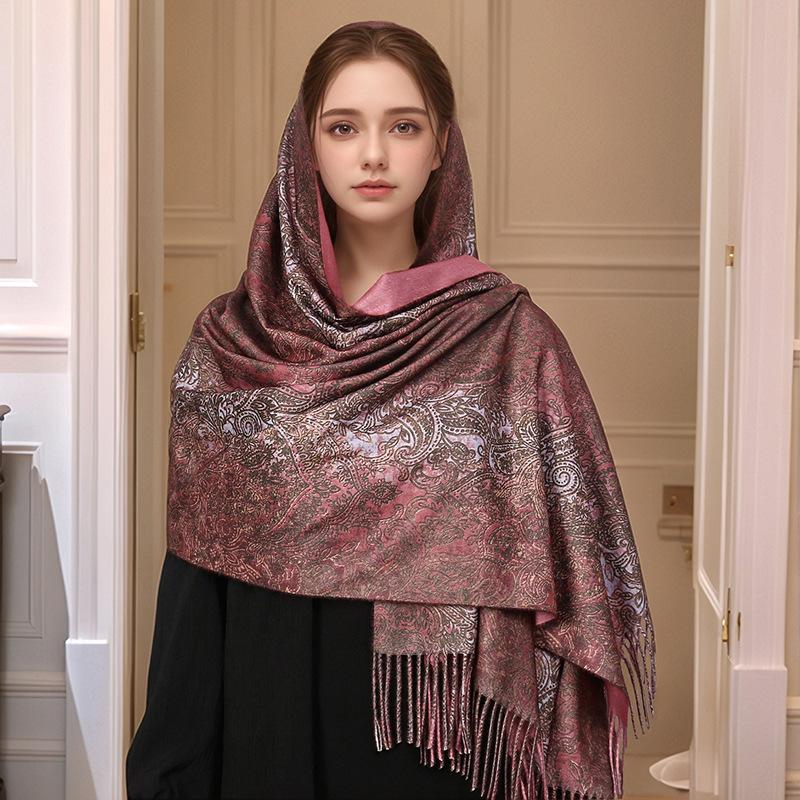 

Имитация кашемира Простой европейский шарф с принтом колючек Женский длинный платок, Универсальная одежда Шарф с бахромой