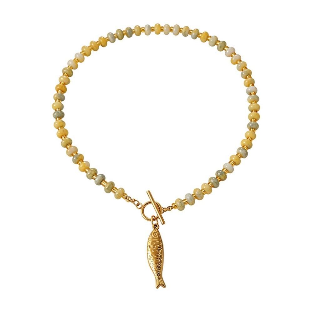 Colored Stone Small Fish Pendant Necklace Bohemian Fish-shaped Charms Jewelry Beads Necklace Women