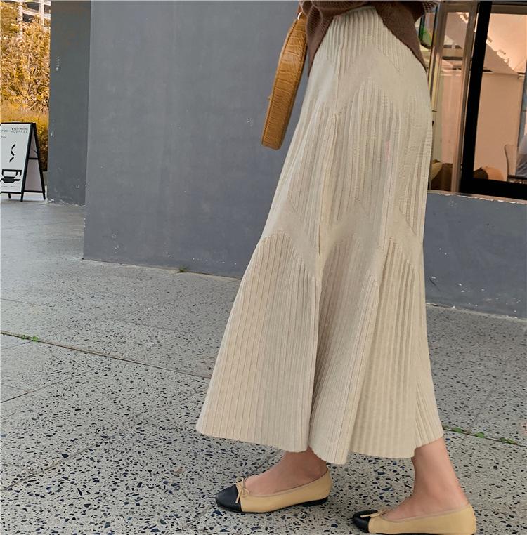 Korean Knitted High Waist Long Skirt for Women Thick Streetwear A-line Skirts Elegant Casual Skirt Autumn Winter