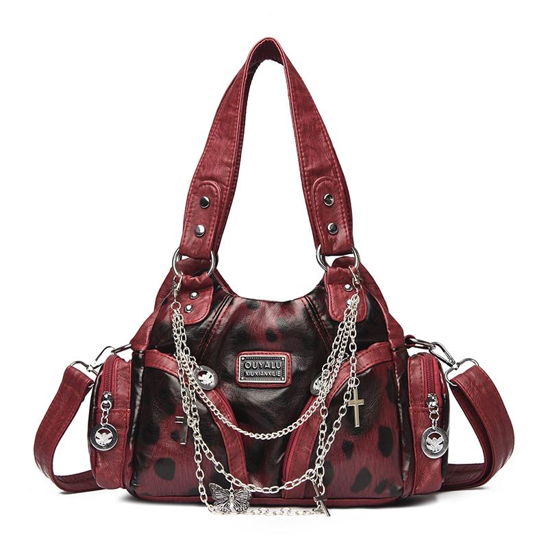 Bolso de Mano Retro para Mujer con Estampado de Leopardo, Piel Sintética, Decoración de Cadena, Gran Capacidad, Bolso de Hombro Versátil, Bolso Cruzado Tote con Correa Desmontable, Casual Diario