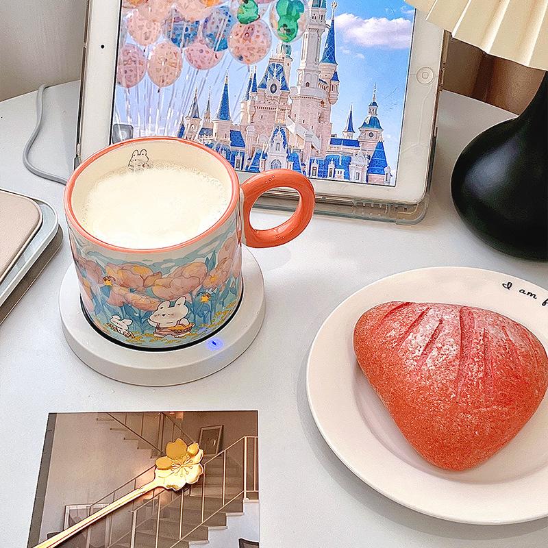 Cartoon Ceramic Constant Temperature Cup Souvenir Gift Set Warm Cup Smart Heating Coaster Creative Gift