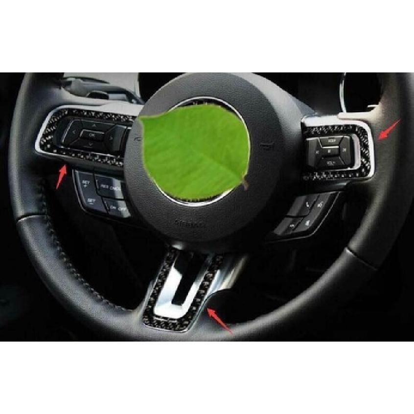 Fit For Ford Mustang 2015- Carbon Fiber Steering Wheel Cover Panel Trim 3PCS
