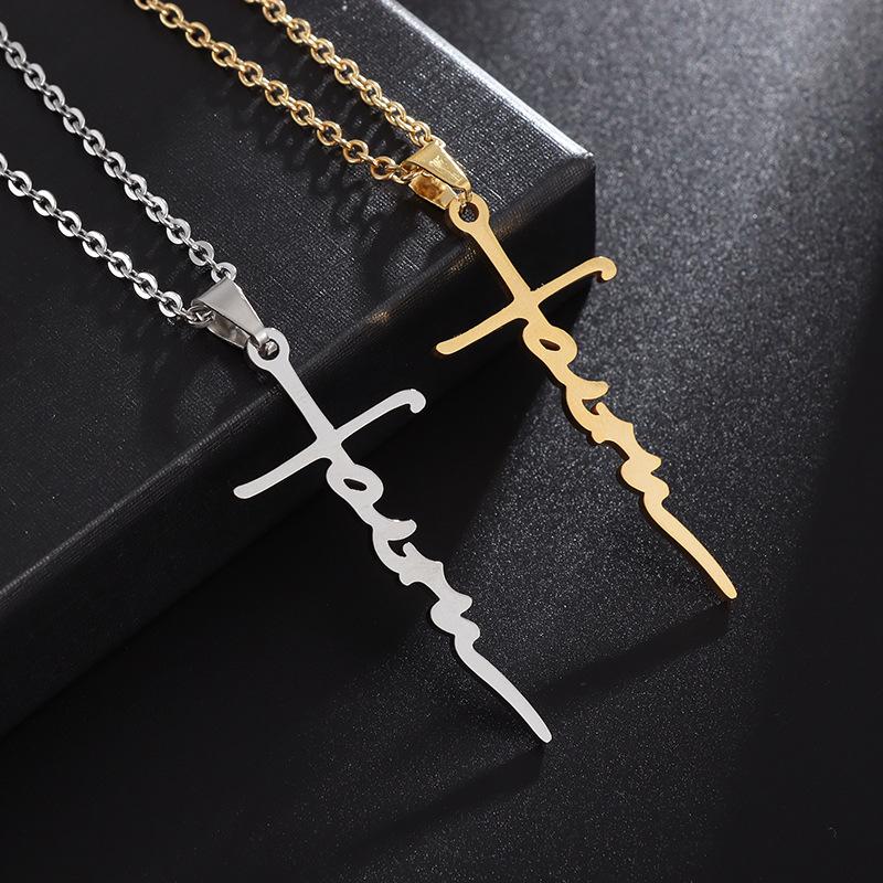 Hot Selling Stainless Steel Cross Necklace with English Letter Cross Necklace