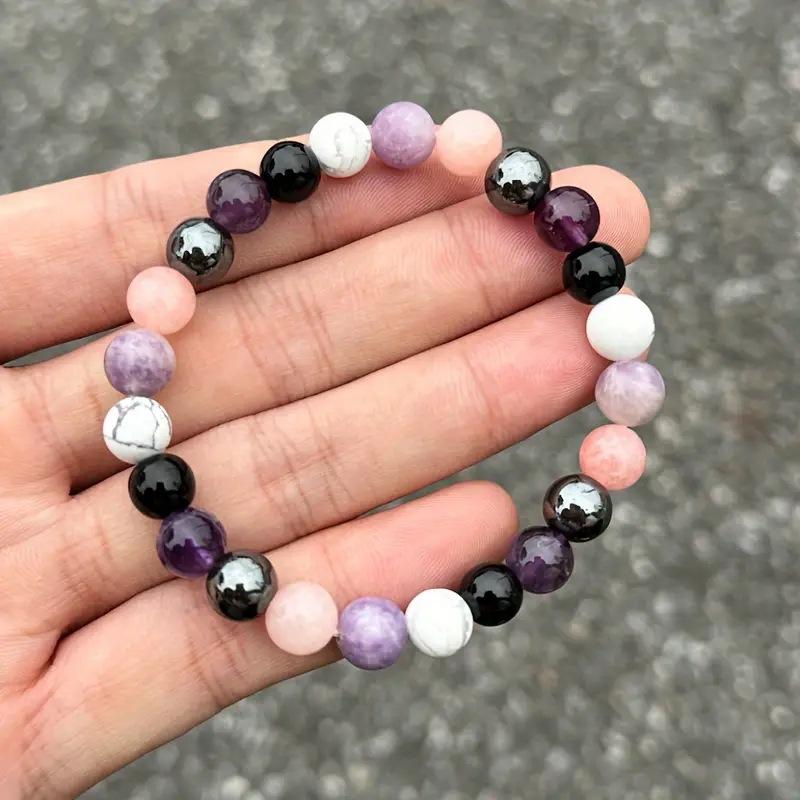 Festliches Amethyst Rosenquarz Howlith Onyx und Hämatit Perlenarmband Mehrfarbiger Modeschmuck Für den täglichen Gebrauch Einfaches Vielseitiges Accessoire