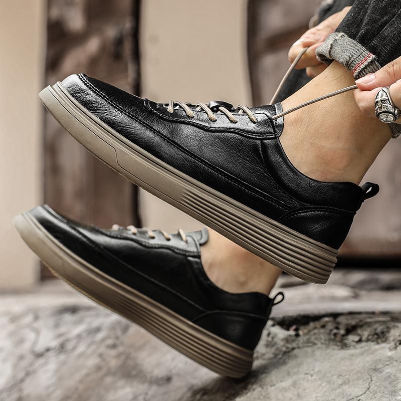 Fashion Men's Leather Shoes Lace Up Summer Comfortable Sneakers Outdoor Fashion Men Shoes Soft Leather Versatile Skateboard Shoes Men