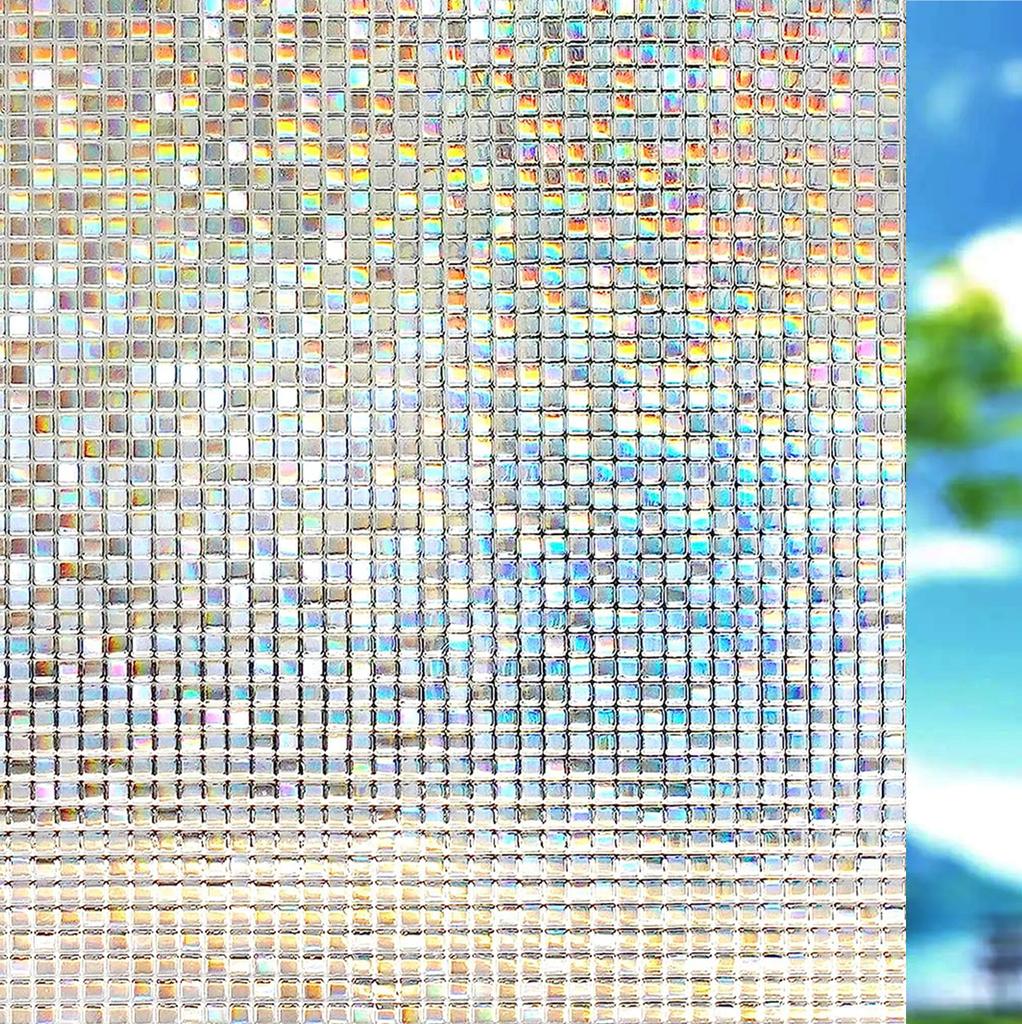 Wide 75/90 Cm Rainbow Privacy Window Film, Static Cling Insulation Window Tint, Non Adhesive Decorative Window Glass Sticker