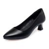 Women's Spring and Autumn Professional Shoes Genuine Leather Soft-Soled Work Shoes Black Mid-Heel Chunky Heel Comfortable Leather Shoes