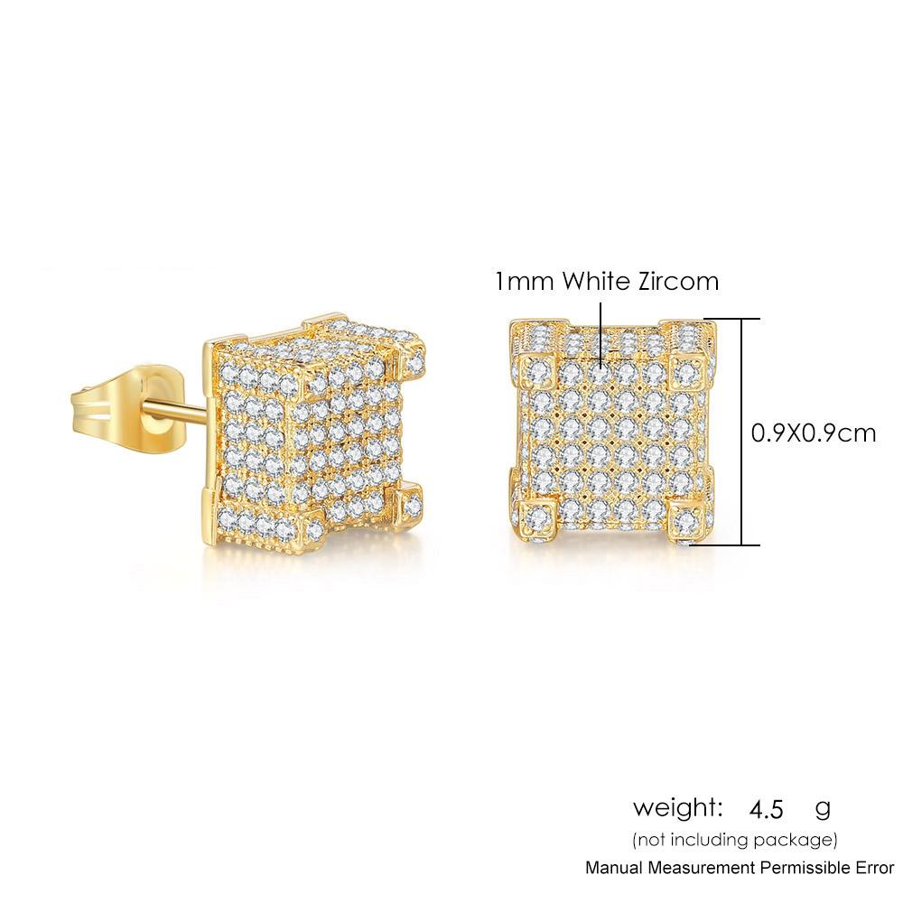 Iced Out Zirconia Stud Earrings For Men Hiphop Gold Color Plated Male Earing Fashion Punk Jewelry Gift Shiny Accessories OHE001