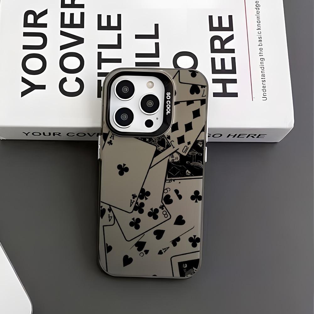 Black and white poker element collage pattern phone case For iPhone 11 12 13 14 15 16 17 XS XR X 12 13 Plus Pro Max SE series