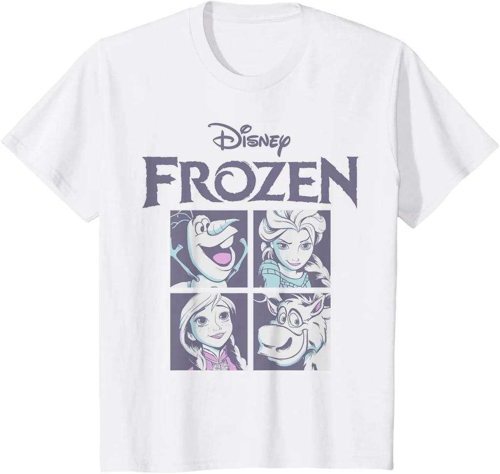 Hot Fashion Frozen Blue Hue Character Portrait Grid Panels T-Shirt S-4XL Four Seasons Gift Unisex