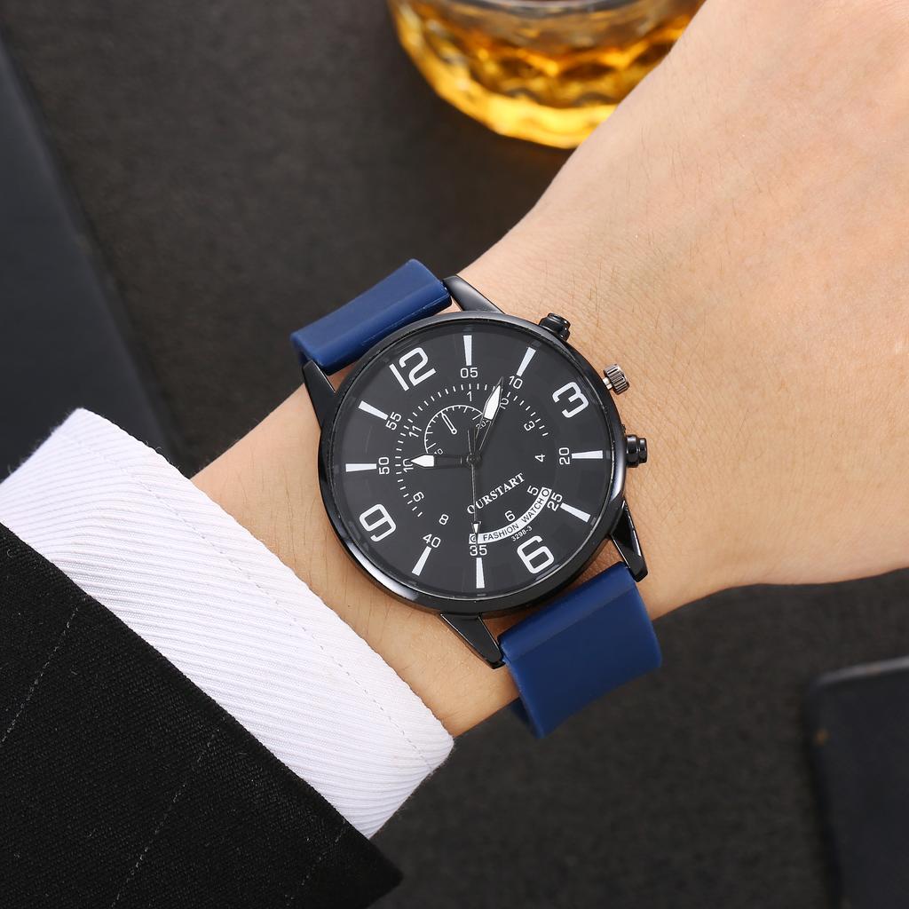 Sporty Ins High-quality Simple Trend Round Dial Pointer Style Silicone Strap Men's Watch
