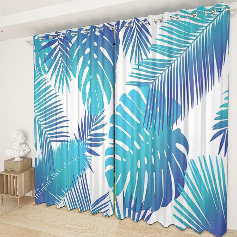 Green Plant Plantain Leaf Curtain Cloth Bedroom Living Room Balcony Blackout Curtain Office Hotel Thermal Insulation Curtain