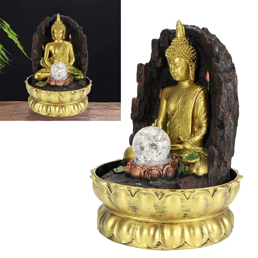 Resin Water Fountain Ornaments Meditating Buddha Statue LED Lighted Tabletop Fountain Home