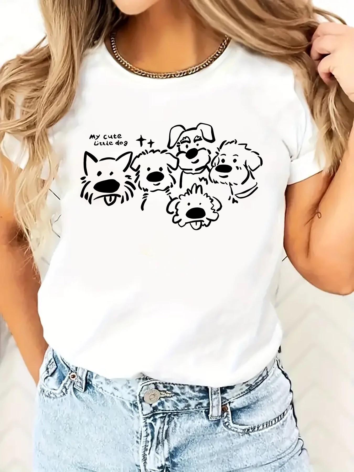 Women s Casual Short Sleeve T-Shirt Playful Dog   My Cute Pack  Graphic Print Comfort Fit Pet Apparel Cartoon Dog Print Clothing S