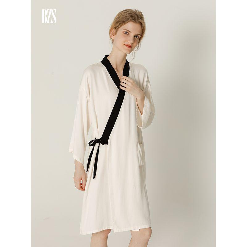 2024 Summer Diagonal Placket Elegant Graceful Satin Cotton Silk Thin Nightdress Bathrobe Homewear Pajamas Women