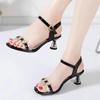 Comemore Vintage Rivet Sandals for Women's New Summer Belt Buckle High Heel Roman Sandales Femme Square Toe Sexy Sandalias Mujer