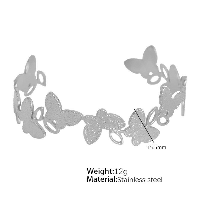 European and American Fashion Exaggerated Hammered Texture Geometric Open Bracelet for Women, Niche High-End Stainless Steel C-Shaped Bracelet Butterfly White Steel Color