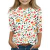 Print Tops For Youth Girls 5-16 Years Round Neck 3/4 Sleeves T-Shirts Trendy Tops Outfit Tees