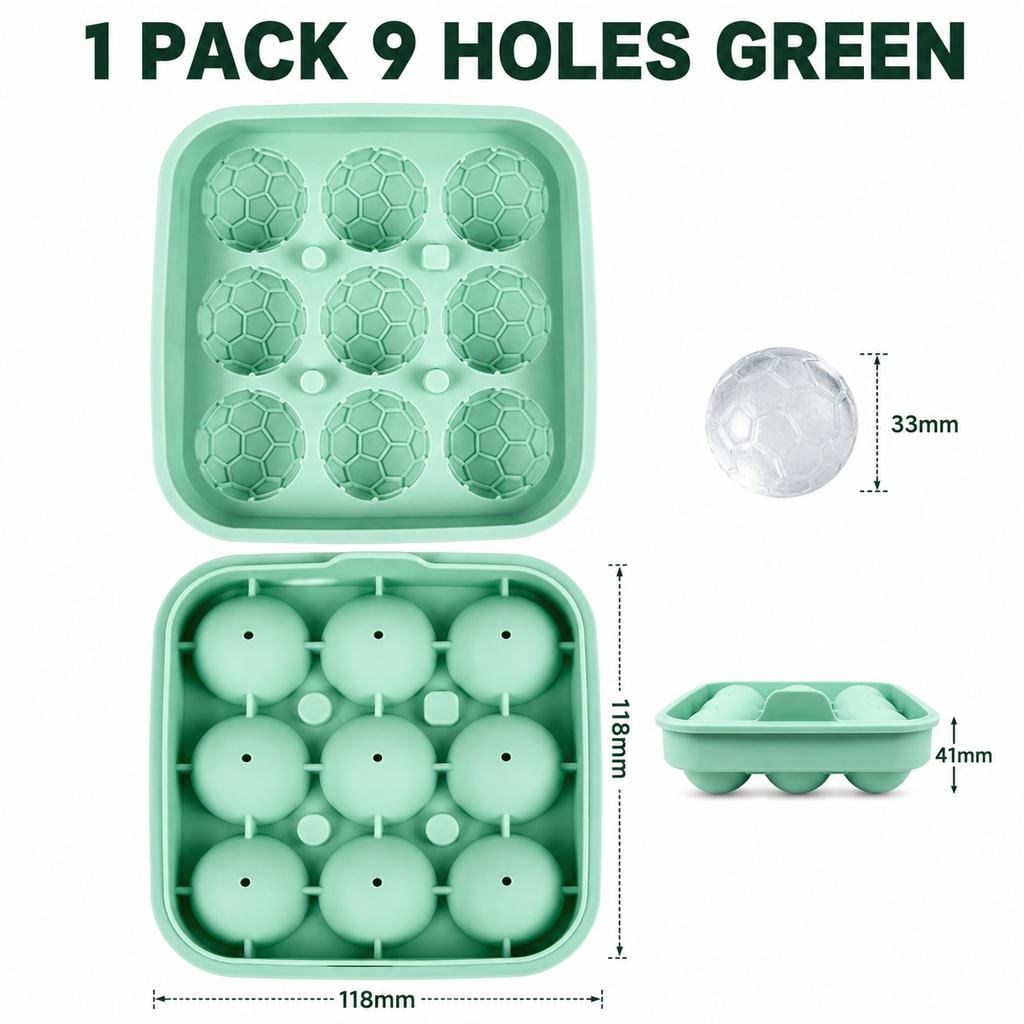 3D Soccer Ball Silicone Ice Cube Maker Tray 9-Cavity Football Ice Sphere Mold For Party Whiskey Cocktails Beverages Ice Trays