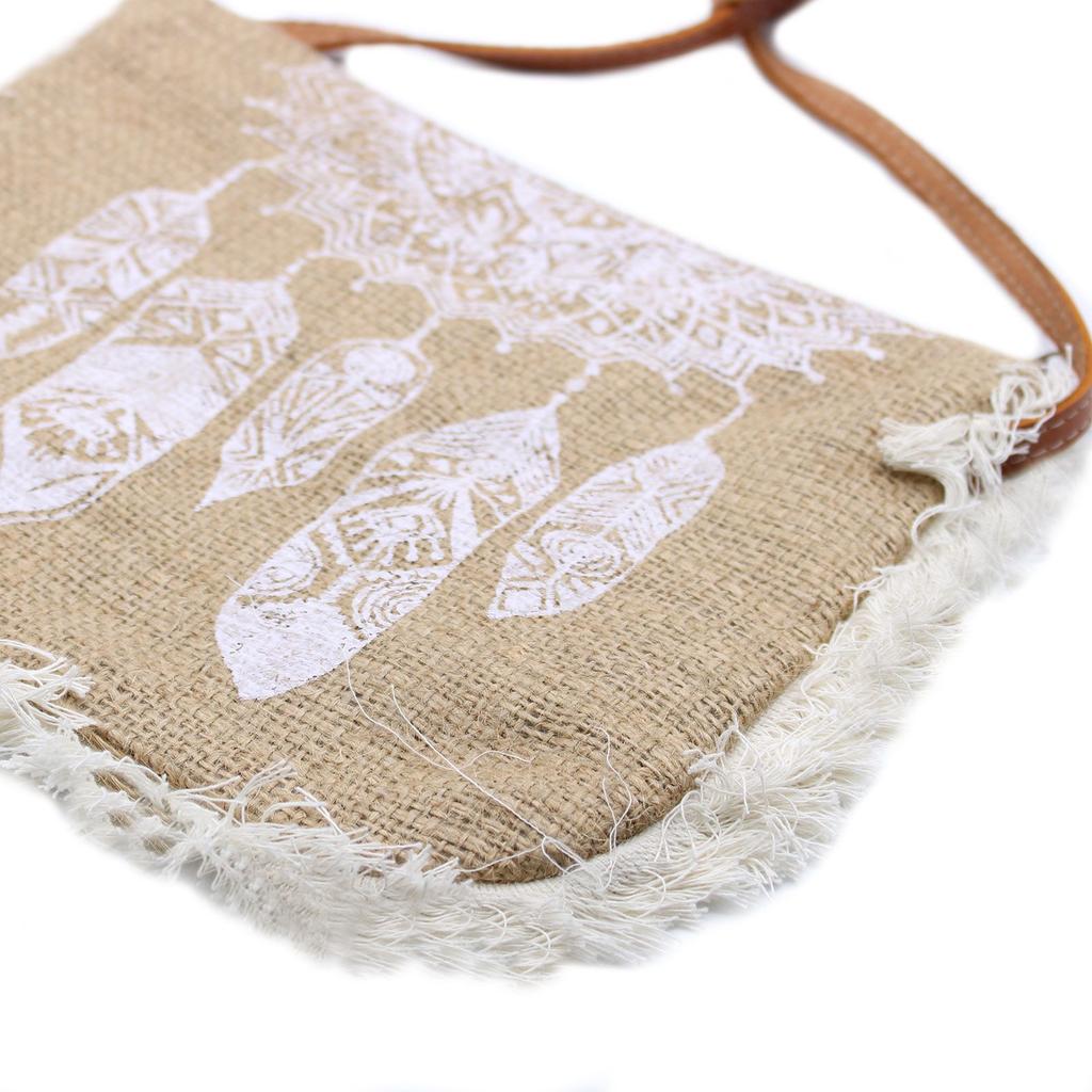 Jute Fringe Bag - Dream Catcher Print