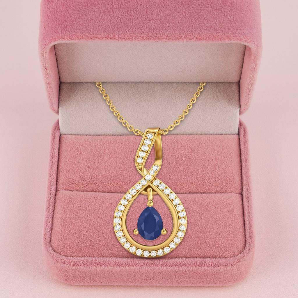 Blue Sapphire Infinity Teardrop Pendant - Sterling Silver