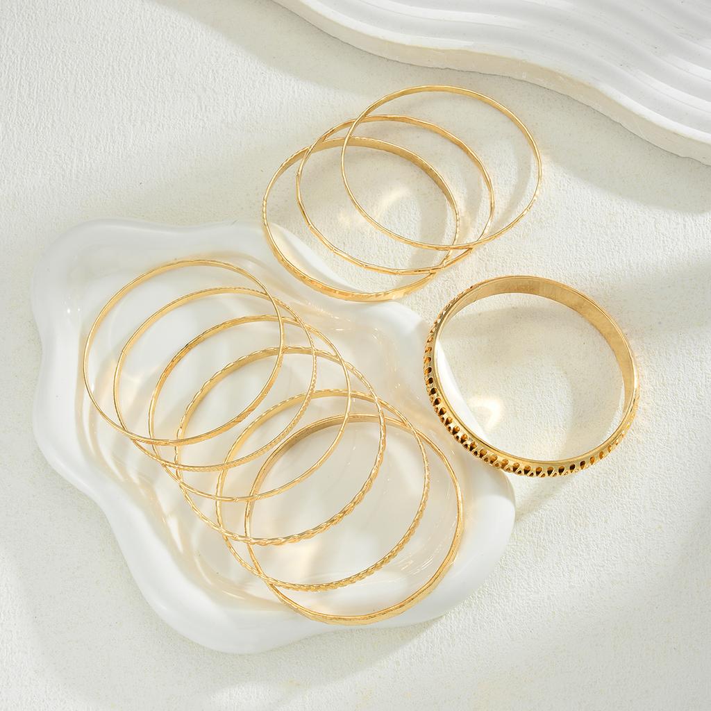 10pcs Fashion Gold Color Textured Bangle Set For Women Boho Minimalist Adjustable Layered Wristband Twist Bracelet Daily Jewelry
