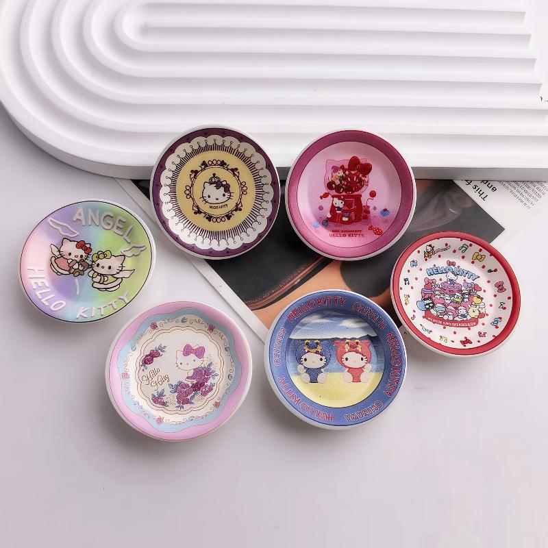 5Pcs Simulation Kitchen Decor 1/12 Dollhouse Cartoon Kt Cat Mini Plates Dishes Model Dolls House Accessories Pretend Play Toys