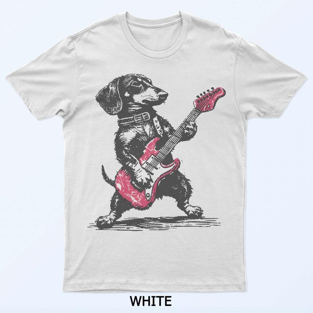 

Vintage dachshund weenie playing guitar T-Shirt S