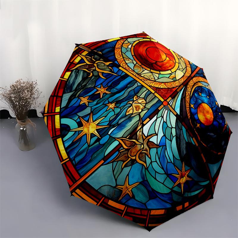 Stained Window Panel: Celestial DreamsUmbrella, Portable 3-Fold Compact Umbrella for Men & Women Gift